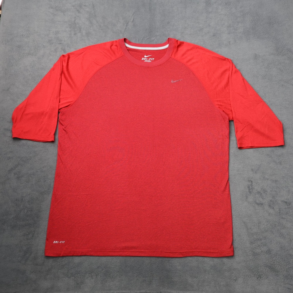 Nike Dri-FIT Mens XXL Red Striped Raglan 3/4 Sleeve Athletic Training Shirt